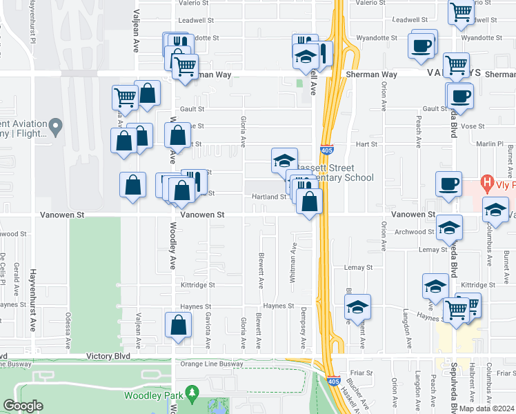 map of restaurants, bars, coffee shops, grocery stores, and more near in Los Angeles