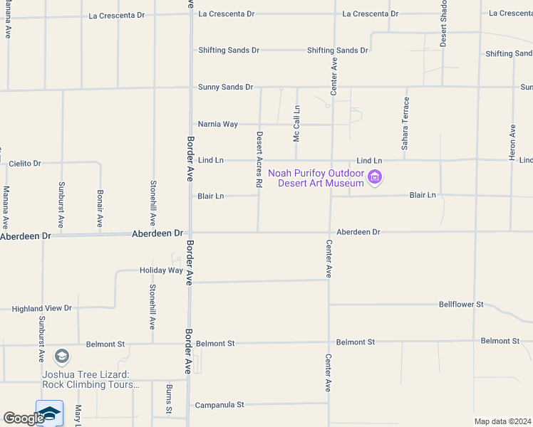 map of restaurants, bars, coffee shops, grocery stores, and more near 62718 Aberdeen Drive in Joshua Tree