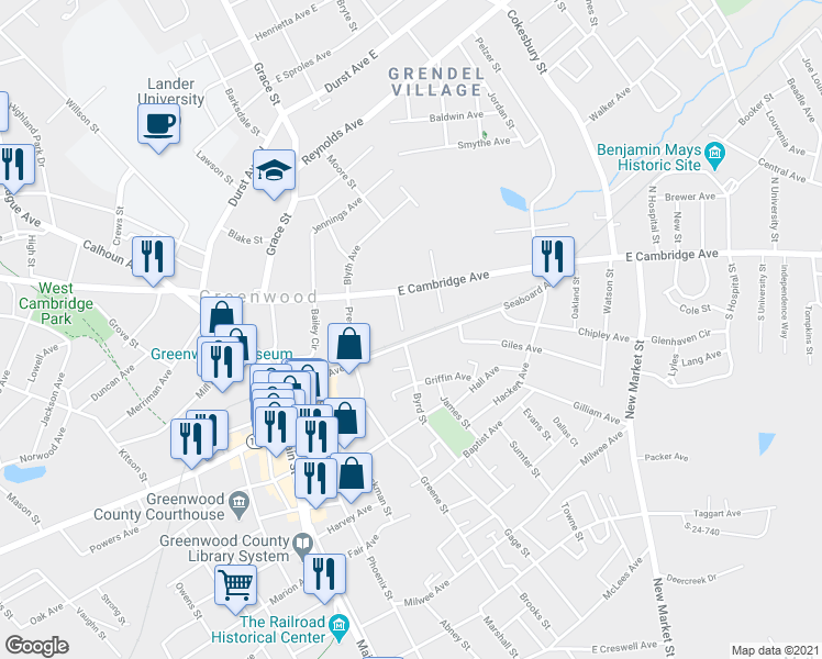map of restaurants, bars, coffee shops, grocery stores, and more near 127 Willowdale Court in Greenwood