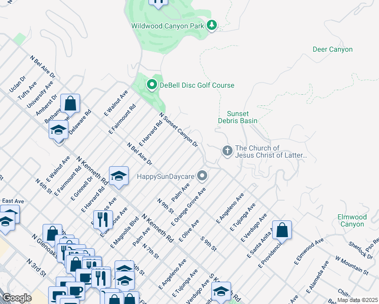 map of restaurants, bars, coffee shops, grocery stores, and more near 1067 East Magnolia Boulevard in Burbank