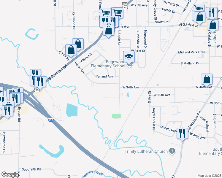 map of restaurants, bars, coffee shops, grocery stores, and more near 3502 South Apple Street in Pine Bluff