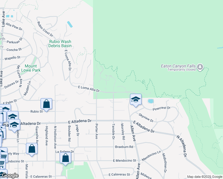 map of restaurants, bars, coffee shops, grocery stores, and more near 1695 East Loma Alta Drive in Altadena