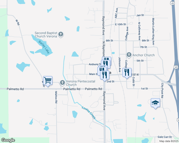 map of restaurants, bars, coffee shops, grocery stores, and more near 101-129 Main Street in Tupelo