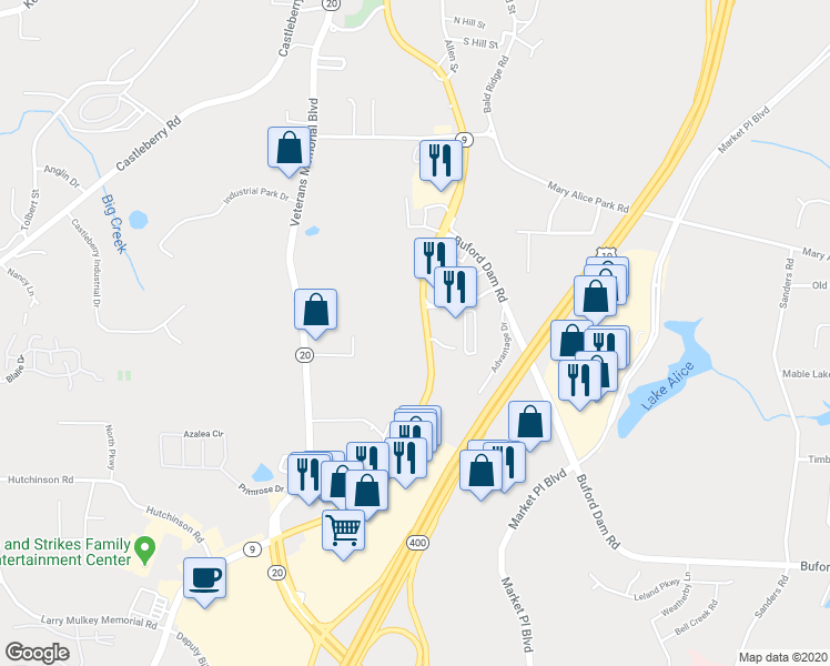 map of restaurants, bars, coffee shops, grocery stores, and more near 527 Atlanta Road in Cumming