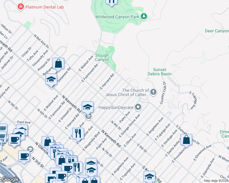 map of restaurants, bars, coffee shops, grocery stores, and more near 1034 East Cypress Avenue in Burbank