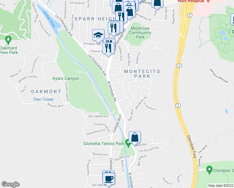 map of restaurants, bars, coffee shops, grocery stores, and more near 1805 Bagdad Place in Glendale