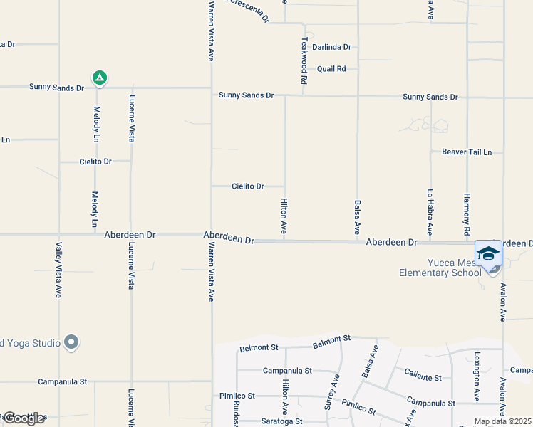 map of restaurants, bars, coffee shops, grocery stores, and more near 57816 Aberdeen Drive in Yucca Valley