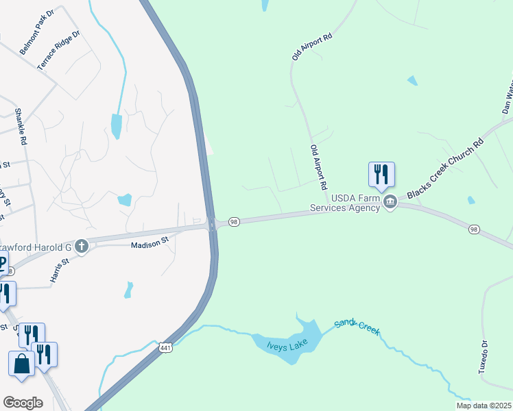 map of restaurants, bars, coffee shops, grocery stores, and more near 1065 Ila Road in Commerce