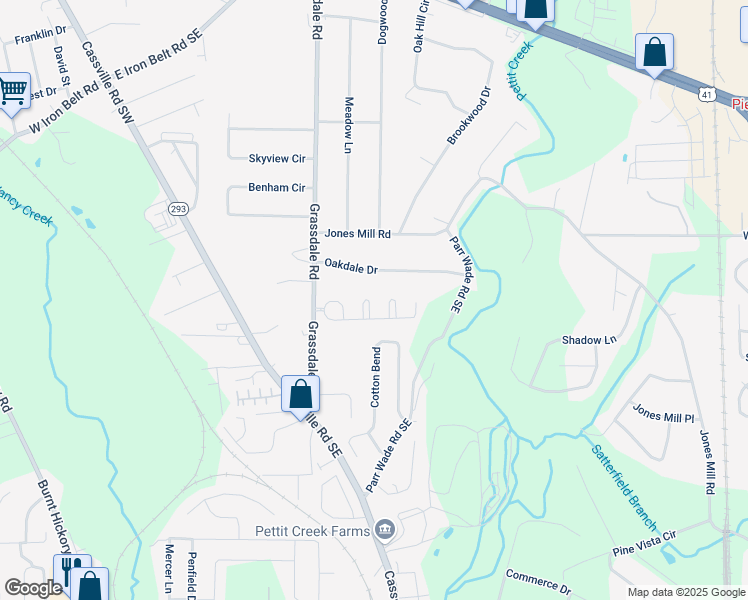 map of restaurants, bars, coffee shops, grocery stores, and more near 20 Luwanda Trail in Cartersville