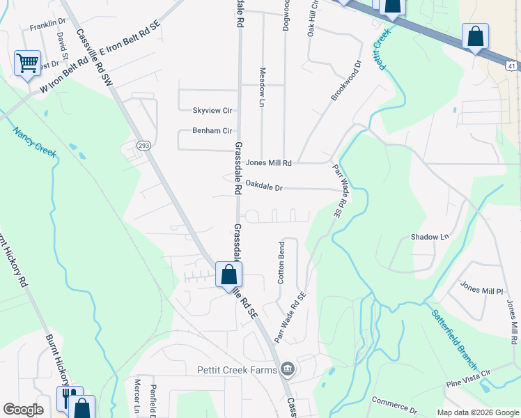 map of restaurants, bars, coffee shops, grocery stores, and more near 20 Lila Way in Cartersville