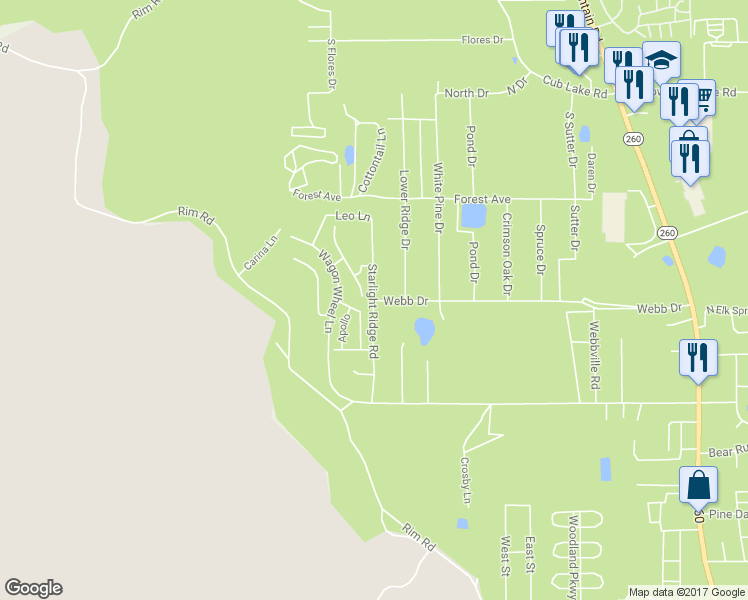 map of restaurants, bars, coffee shops, grocery stores, and more near 6798 Webb Drive in Navajo County