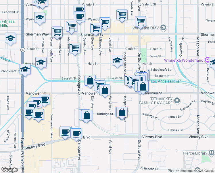 map of restaurants, bars, coffee shops, grocery stores, and more near in Los Angeles