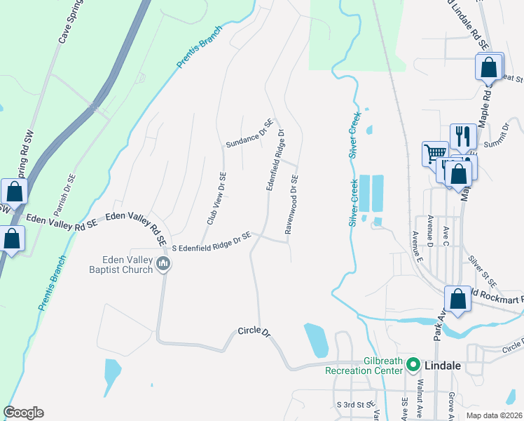 map of restaurants, bars, coffee shops, grocery stores, and more near 28 Edenfield Ridge Drive in Rome