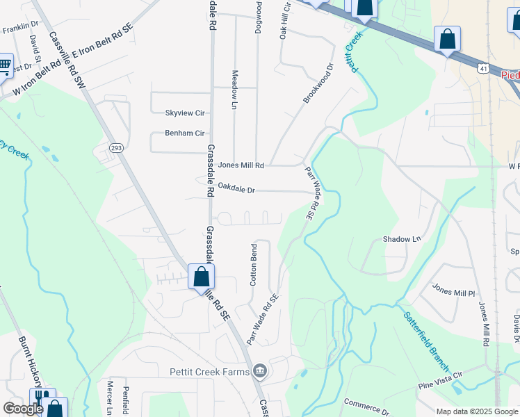 map of restaurants, bars, coffee shops, grocery stores, and more near 10 Everette Circle in Cartersville