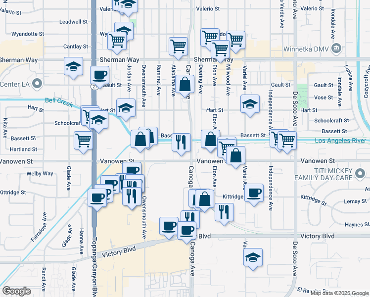 map of restaurants, bars, coffee shops, grocery stores, and more near in Los Angeles