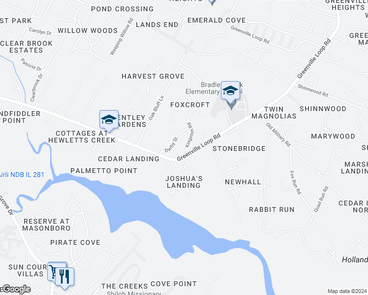 map of restaurants, bars, coffee shops, grocery stores, and more near 109 Kingston Road in Wilmington