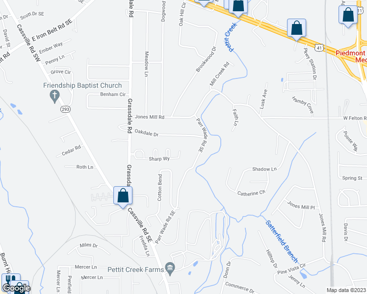 map of restaurants, bars, coffee shops, grocery stores, and more near 96 Sharp Way in Cartersville