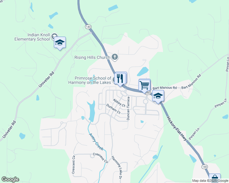 map of restaurants, bars, coffee shops, grocery stores, and more near 301 Abbey Court in Canton
