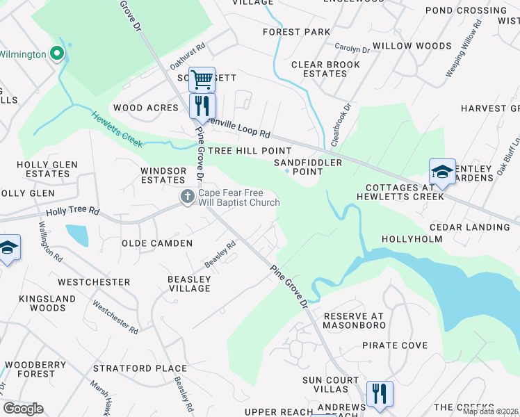 map of restaurants, bars, coffee shops, grocery stores, and more near 225 Kilarny Road in Wilmington