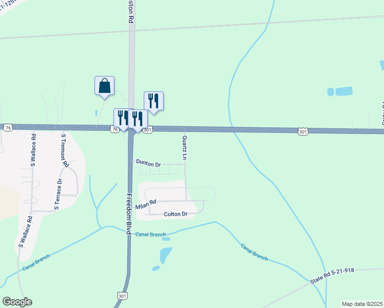 map of restaurants, bars, coffee shops, grocery stores, and more near 151 Quartz Lane in Florence
