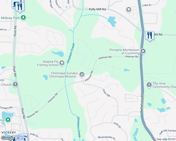 map of restaurants, bars, coffee shops, grocery stores, and more near 4735-4849 Pittman Road in Cumming