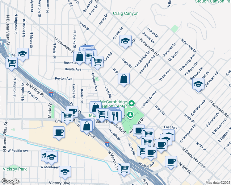 map of restaurants, bars, coffee shops, grocery stores, and more near 1811 North Glenoaks Boulevard in Burbank