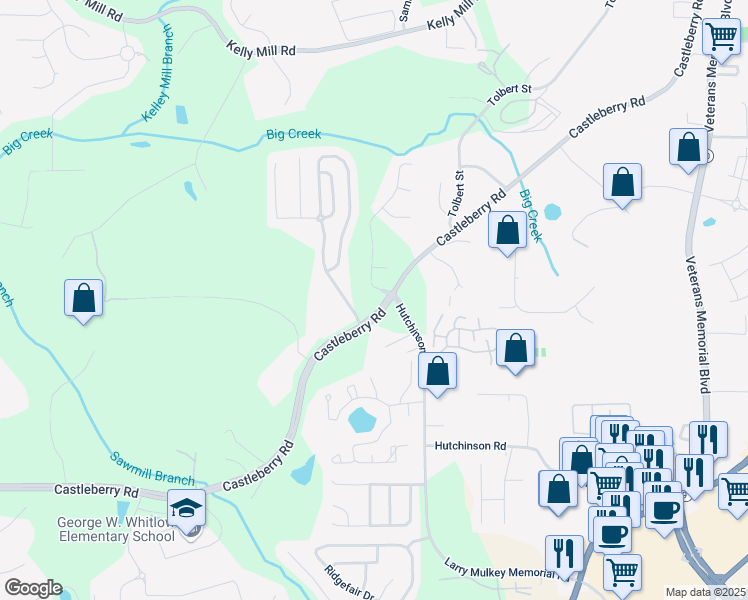 map of restaurants, bars, coffee shops, grocery stores, and more near 3215 Trowbridge Drive in Cumming