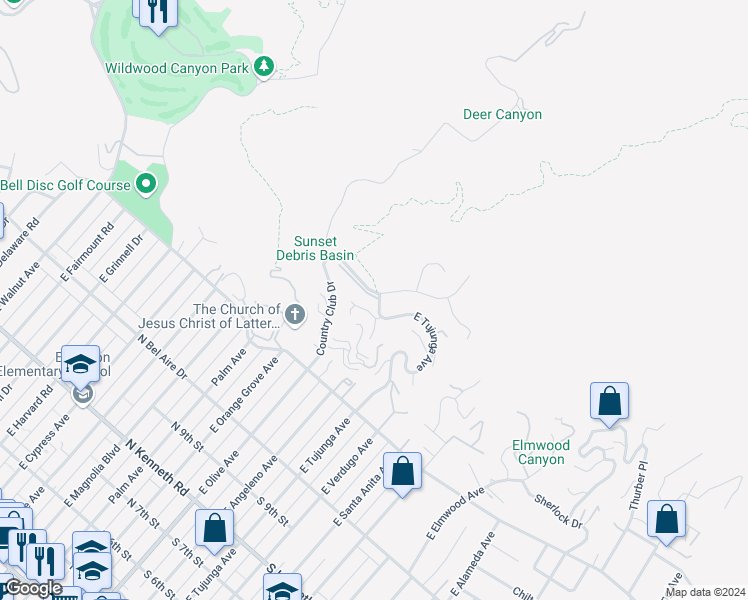 map of restaurants, bars, coffee shops, grocery stores, and more near 1703 Camino De Villas in Burbank