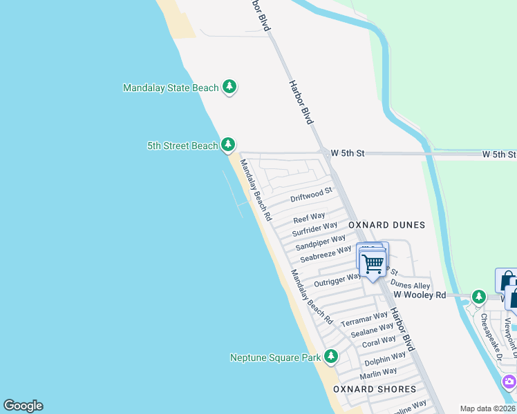 map of restaurants, bars, coffee shops, grocery stores, and more near 721 Mandalay Beach Road in Oxnard