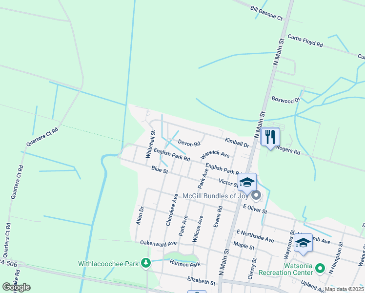 map of restaurants, bars, coffee shops, grocery stores, and more near 406 Devon Road in Marion