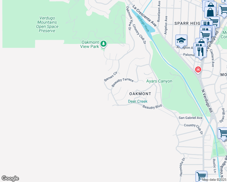 map of restaurants, bars, coffee shops, grocery stores, and more near 3173 Beaudry Terrace in Glendale