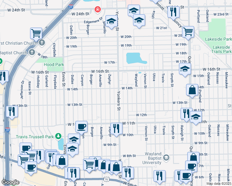 map of restaurants, bars, coffee shops, grocery stores, and more near 1316 Yonkers St in Plainview