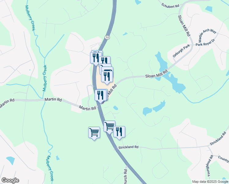 map of restaurants, bars, coffee shops, grocery stores, and more near 4721 Bedford Glen in Flowery Branch