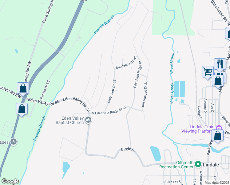 map of restaurants, bars, coffee shops, grocery stores, and more near 18 Club View Drive Southeast in Rome