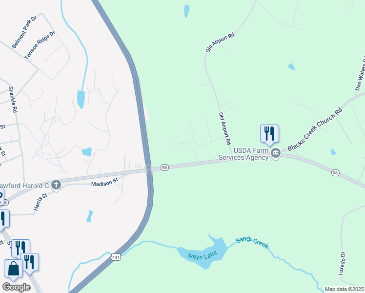 map of restaurants, bars, coffee shops, grocery stores, and more near 1065 Ila Road in Commerce