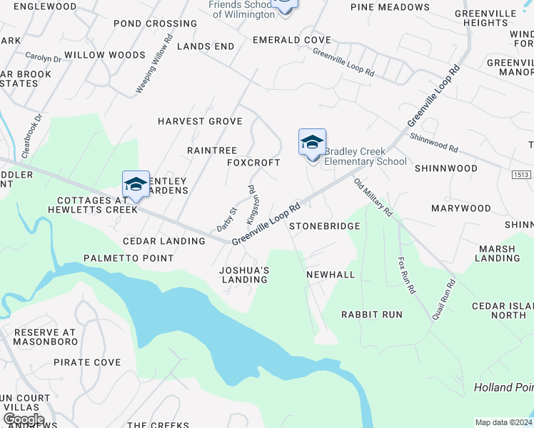 map of restaurants, bars, coffee shops, grocery stores, and more near 2544 Tonbo Trail in Wilmington