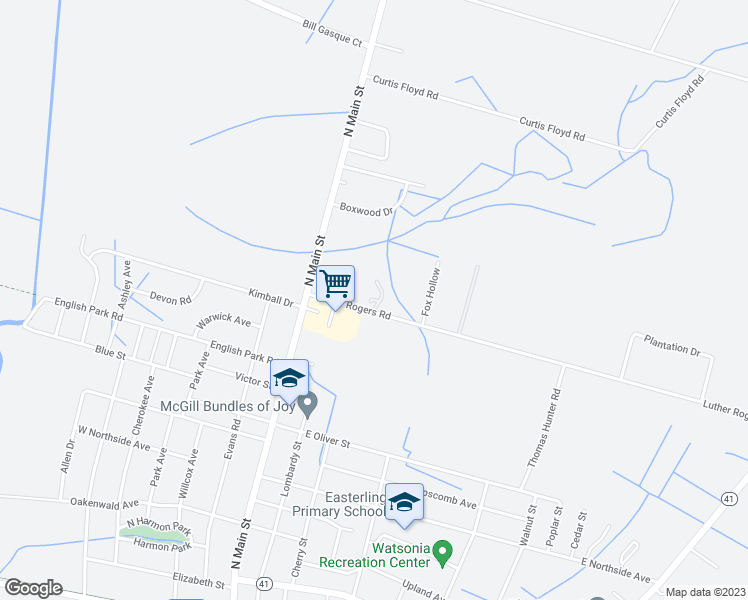 map of restaurants, bars, coffee shops, grocery stores, and more near Plaza Court in Marion