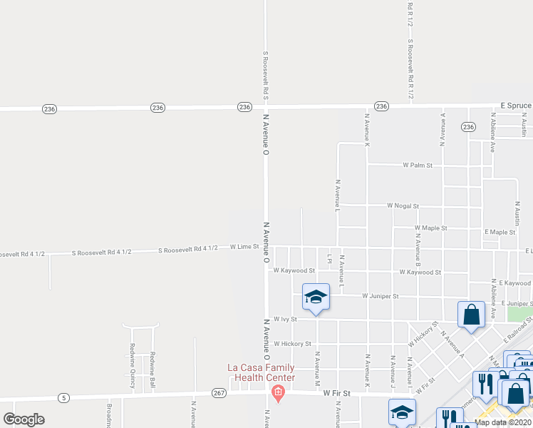 map of restaurants, bars, coffee shops, grocery stores, and more near 1404 North Avenue O in Portales