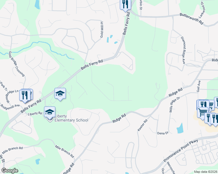 map of restaurants, bars, coffee shops, grocery stores, and more near 1452 White Path Trail in Canton