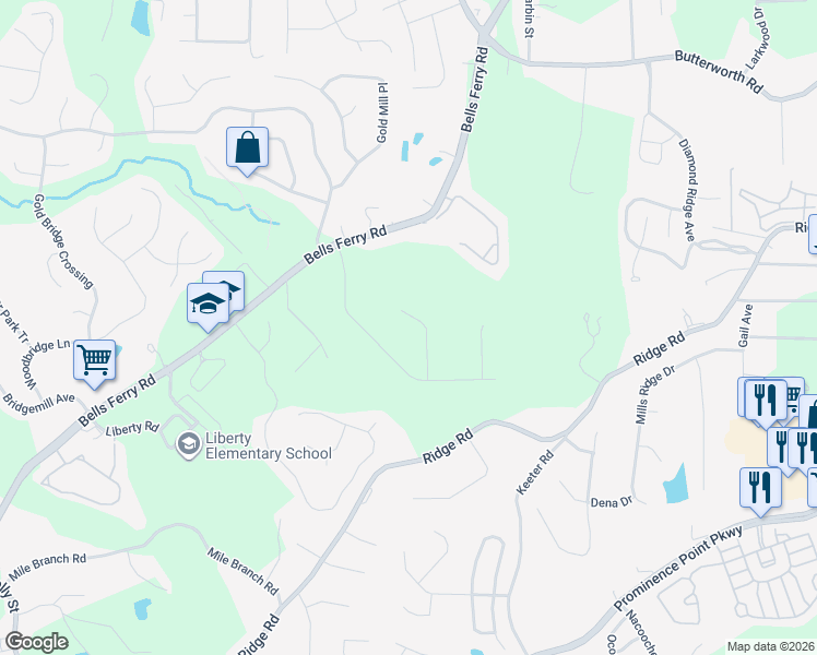 map of restaurants, bars, coffee shops, grocery stores, and more near 1452 White Path Trail in Canton