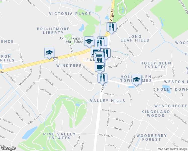 map of restaurants, bars, coffee shops, grocery stores, and more near 4559 Holly Tree Road in Wilmington