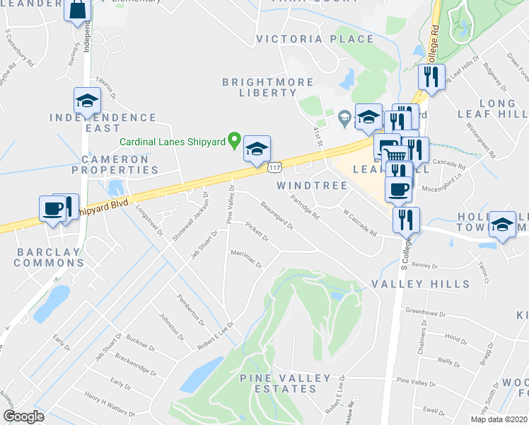 map of restaurants, bars, coffee shops, grocery stores, and more near 24 Beauregard Drive in Wilmington