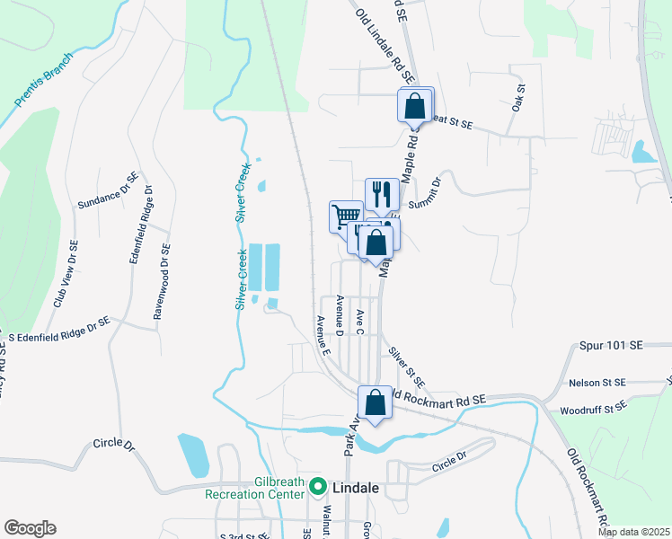 map of restaurants, bars, coffee shops, grocery stores, and more near 316 Avenue D in Lindale