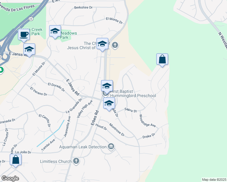 map of restaurants, bars, coffee shops, grocery stores, and more near 1387 Wilder Street in Thousand Oaks