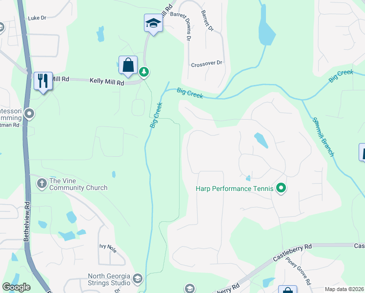 map of restaurants, bars, coffee shops, grocery stores, and more near 5395 Keithwood Court in Cumming