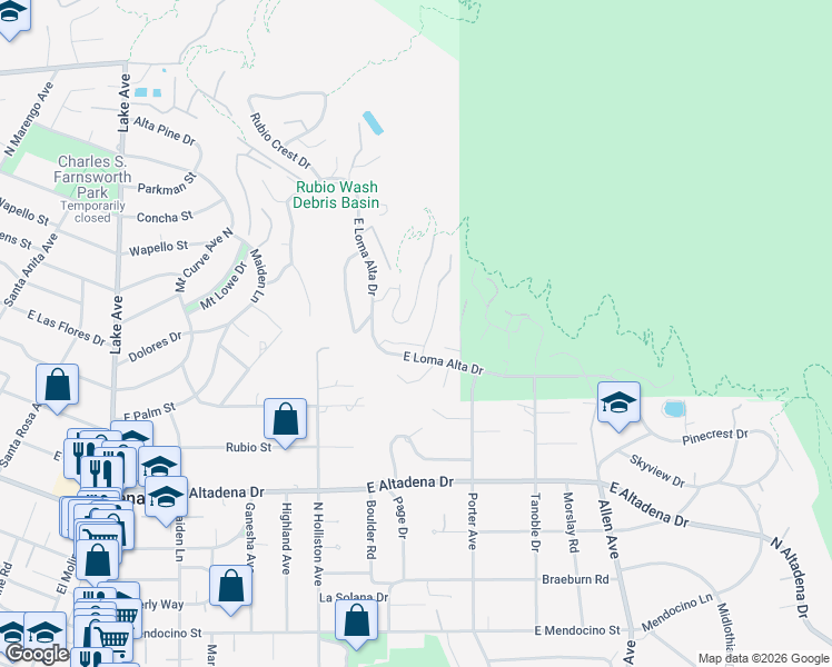 map of restaurants, bars, coffee shops, grocery stores, and more near 2966 Zane Grey Terrace in Altadena