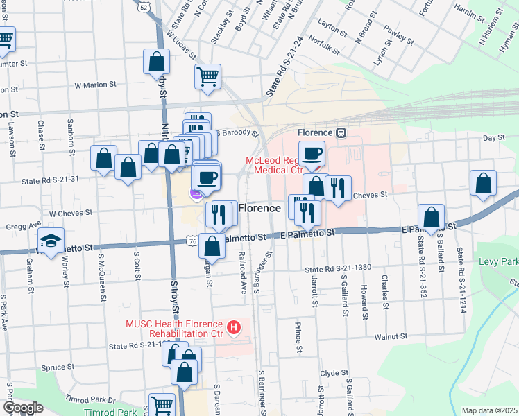 map of restaurants, bars, coffee shops, grocery stores, and more near in Florence