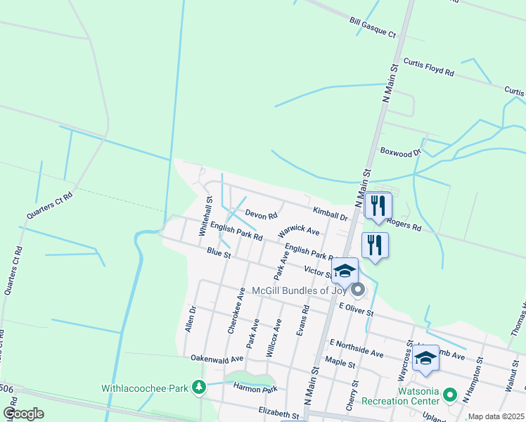 map of restaurants, bars, coffee shops, grocery stores, and more near 406 Devon Road in Marion