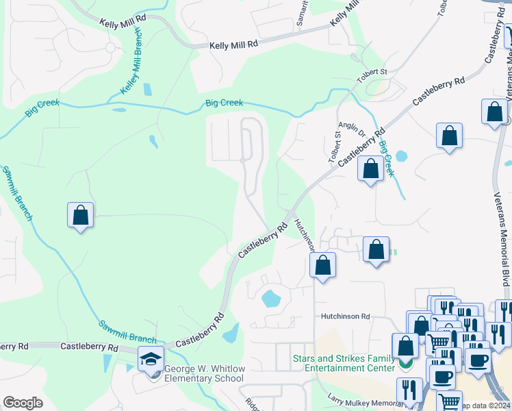 map of restaurants, bars, coffee shops, grocery stores, and more near 3282 Castleberry Village Drive in Cumming