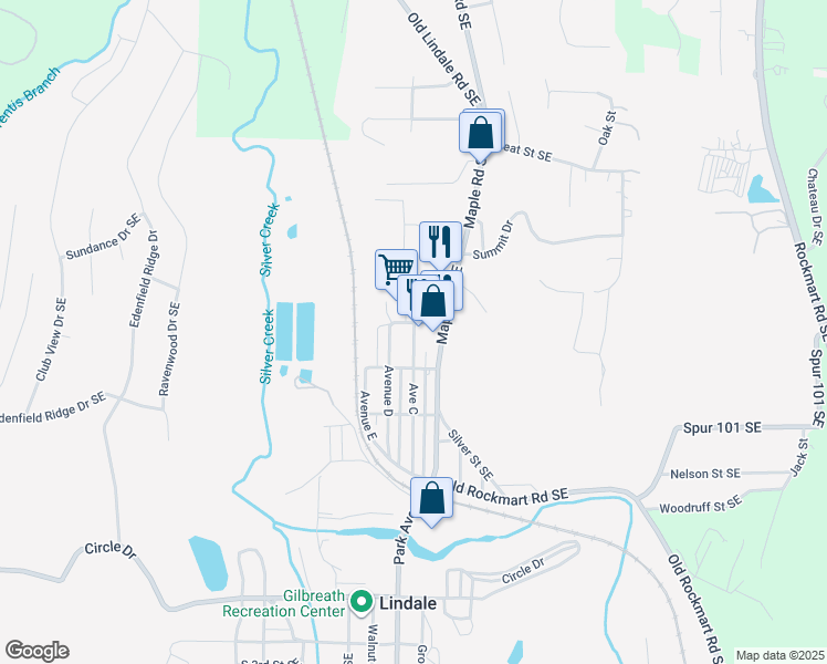 map of restaurants, bars, coffee shops, grocery stores, and more near 320 Avenue C in Lindale